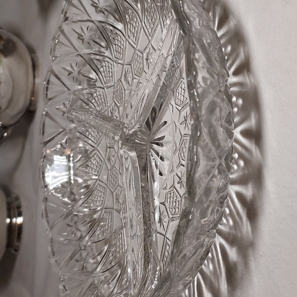 3 divided tray dish etched and cut crystal shabby chic diamond 💎 stars 🌟 - Picture 2 of 13
